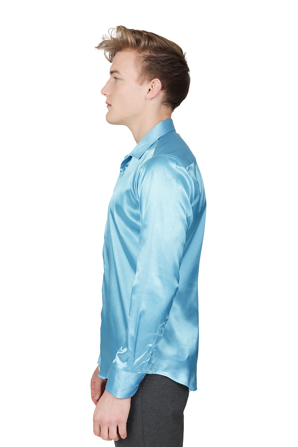 BARABAS Mens Luxury Shiny Long Sleeve Button Down Metallic Shirts B312 Blue