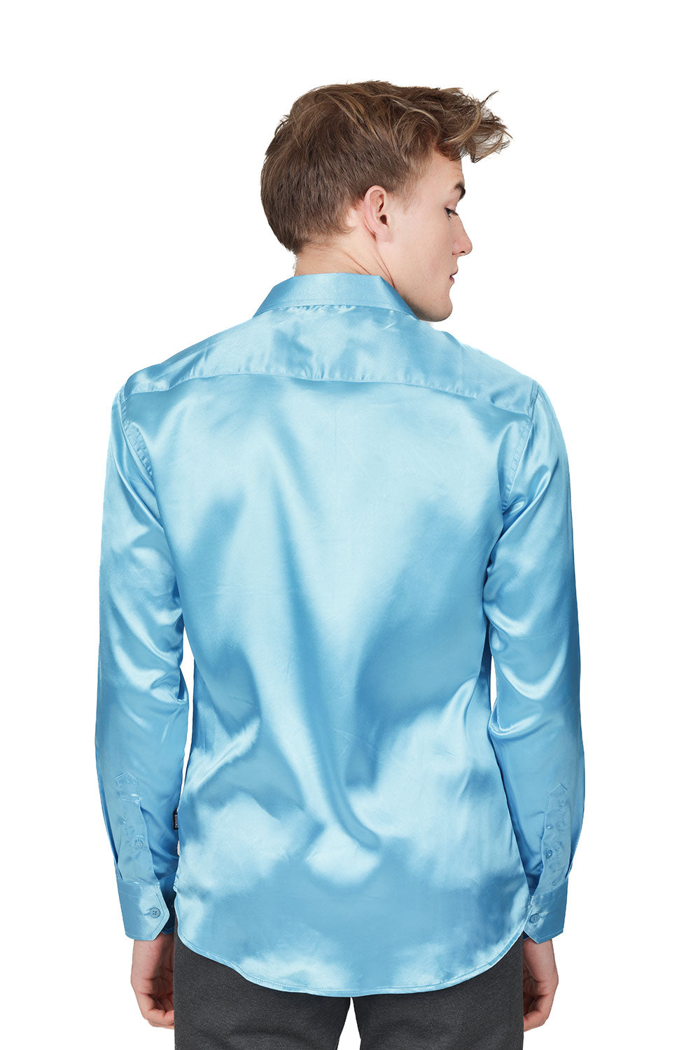 Barabas Wholesale Mens Luxury Shiny Long Sleeve Button Down Metallic Shirts B312 Sky Bue