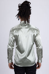 Barabas Wholesale Mens Luxury Shiny Long Sleeve Button Down Metallic Shirts B312  Sage