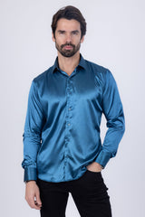 Barabas Wholesale Mens Luxury Metallic Long Sleeve Button Down Shiny shirts B312 Teal