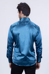 Barabas Wholesale Mens Luxury Metallic Long Sleeve Button Down Shiny shirts B312 Teal