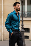 Barabas Wholesale Mens Luxury Metallic Long Sleeve Button Down Shiny shirts B312 Teal