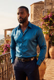 Barabas Wholesale Mens Luxury Shiny Long Sleeve Button Down Metallic Shirts B312 Teal