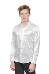 Barabas Wholesale Mens Luxury Metallic Long Sleeve Button Down Shiny shirts B312 White