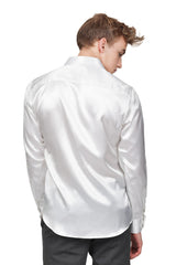 Barabas Wholesale Mens Luxury Metallic Long Sleeve Button Down Shiny shirts B312 White