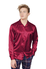 Barabas Wholesale Mens Luxury Shiny Long Sleeve Button Down Metallic Shirts B312 Wine