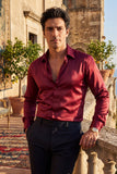 Barabas Wholesale Mens Luxury Shiny Long Sleeve Button Down Metallic Shirts B312 wine