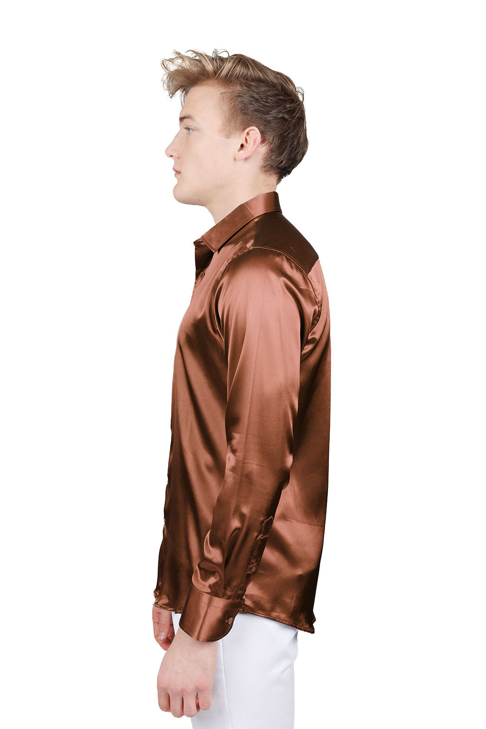 BARABAS Mens Luxury Shiny Long Sleeve Button Down Metallic Shirts B312 Brown