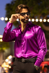 Barabas Wholesale Mens Luxury Metallic Long Sleeve Button Down Shiny shirts B312 Purple 