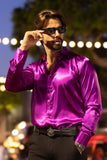 Barabas Wholesale Mens Luxury Metallic Long Sleeve Button Down Shiny shirts B312 Purple 