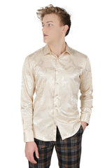 Barabas Wholesale Men's Greek Key Baroque Long Sleeve Button Down Shirt B313 Cream