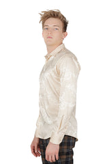 Barabas Wholesale Men's Greek Key Baroque Long Sleeve Button Down Shirt B313 Cream