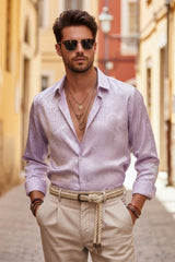 Barabas Wholesale Men's Greek Key Baroque Long Sleeve Button Down Shirt B313 Lavender