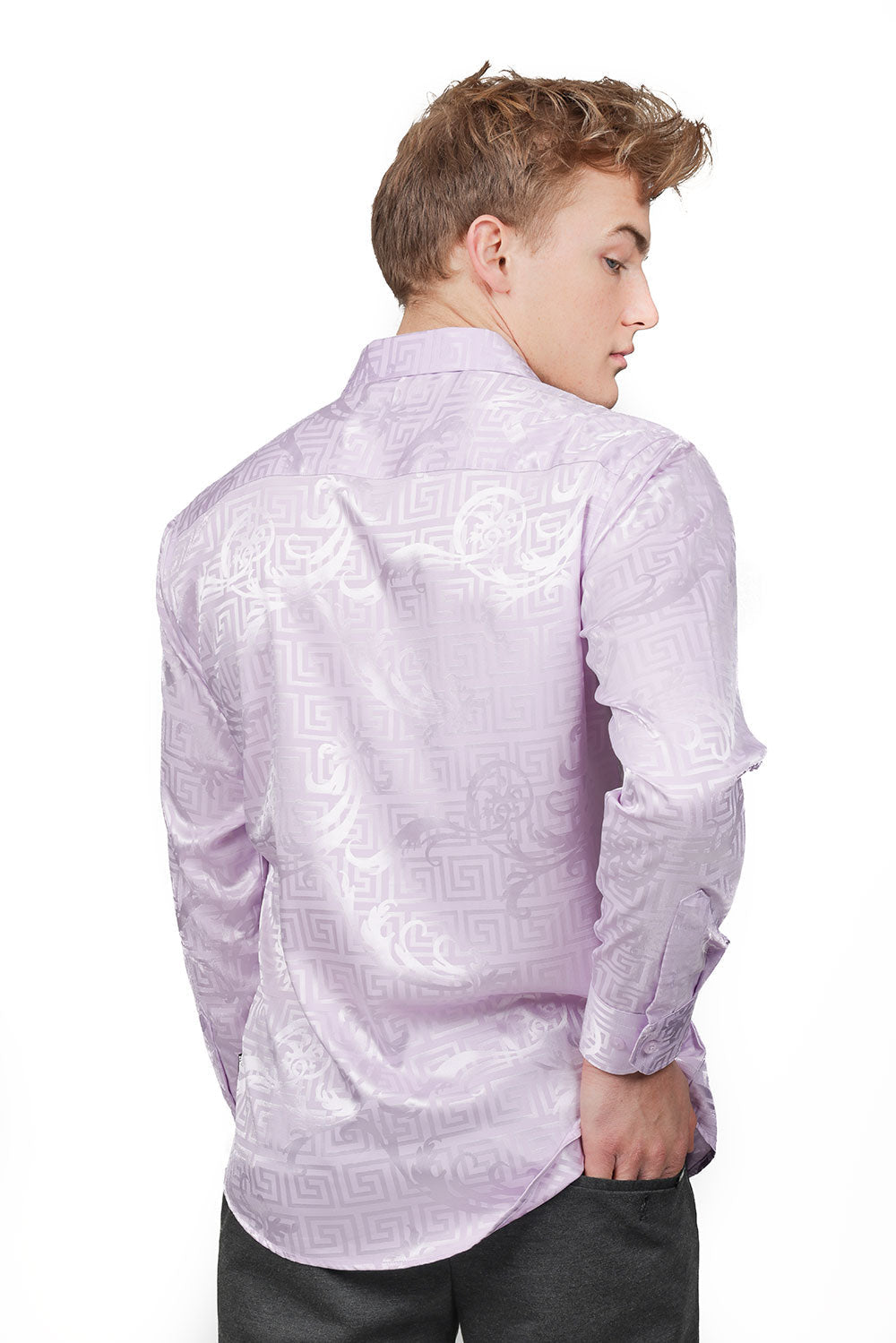 Barabas Wholesale Men's Greek Key Baroque Long Sleeve Button Down Shirt B313 Purple