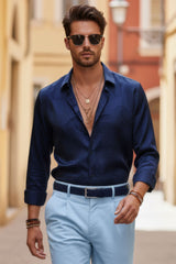 Barabas Wholesale Men's Greek Key Baroque Long Sleeve Button Down Shirt B313 Navy