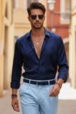 Barabas Wholesale Men's Greek Key Baroque Long Sleeve Button Down Shirt B313 Navy