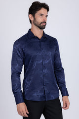 Barabas Wholesale Men's Greek Key Baroque Long Sleeve Button Down Shirt B313 Navy