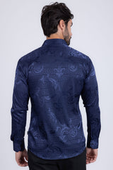 Barabas Wholesale Men's Greek Key Baroque Long Sleeve Button Down Shirt B313 Navy