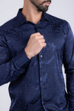 Barabas Wholesale Men's Greek Key Baroque Long Sleeve Button Down Shirt B313 Navy