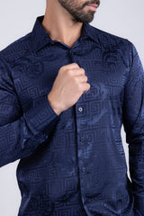 Barabas Wholesale Men's Greek Key Baroque Long Sleeve Button Down Shirt B313 Navy