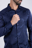Barabas Wholesale Men's Greek Key Baroque Long Sleeve Button Down Shirt B313 Navy