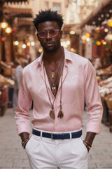 Barabas Wholesale Men's Greek Key Baroque Long Sleeve Button Down Shirt B313 Pink