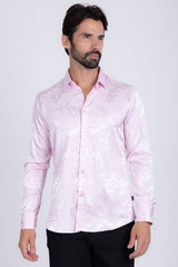Barabas Wholesale Men's Greek Key Baroque Long Sleeve Button Down Shirt B313 Pink