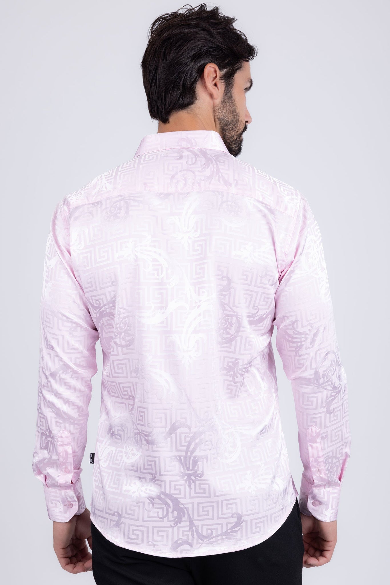 Barabas Wholesale Men's Greek Key Baroque Long Sleeve Button Down Shirt B313 Pink