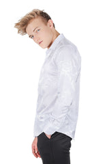 Barabas Wholesale Men's Greek Key Baroque Long Sleeve Button Down Shirt B313 White