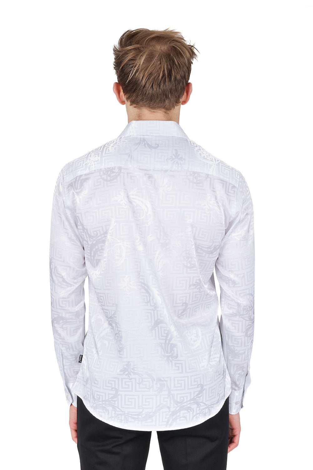 Barabas Wholesale Men's Greek Key Baroque Long Sleeve Button Down Shirt B313 White