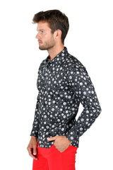 Barabas Wholesale men's floral paisley polka dotted printed shirts B339 Black and White