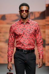 Barabas Wholesale men's floral paisley polka dotted printed shirts B339 Red black