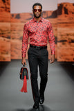 Barabas Wholesale men's floral paisley polka dotted printed shirts B339 Red black