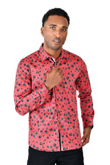 Barabas Wholesale men's floral paisley polka dotted printed shirts B339 Red black