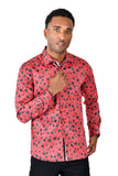 Barabas Wholesale men's floral paisley polka dotted printed shirts B339 Red black