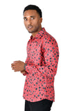 Barabas Wholesale men's floral paisley polka dotted printed shirts B339 Red black