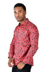 Barabas Wholesale men's floral paisley polka dotted printed shirts B339 Red black