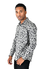 Barabas Wholesale Men's Floral Paisley Polka Dotted Printed Shirts B339 Silver and Black