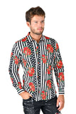 Barabas Wholesale Men's Floral Polka Dotted Pattern Button Down Shirts B351 Black