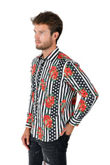 Barabas Wholesale Men's Floral Polka Dotted Pattern Button Down Shirts B351 Black