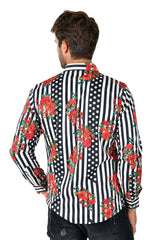 Barabas Wholesale Men's Floral Polka Dotted Pattern Button Down Shirts B351 Black