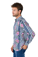 Barabas Wholesale Men's Floral Polka Dotted Pattern Button Down Shirts B351 Navy