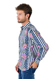 Barabas Wholesale Men's Floral Polka Dotted Pattern Button Down Shirts B351 Navy