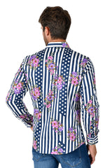 Barabas Wholesale Men's Floral Polka Dotted Pattern Button Down Shirts B351 Navy