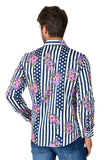 Barabas Wholesale Men's Floral Polka Dotted Pattern Button Down Shirts B351 Navy