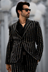 Barabas Wholesale Men's Geometric Rhinestone Pattern Notch Lapel Suit 5SU38 Black