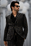 Barabas Wholesale Men's Geometric Rhinestone Pattern Notch Lapel Suit 5SU38 Black