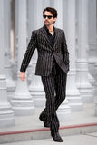 Barabas Wholesale Men's Geometric Rhinestone Pattern Notch Lapel Suit 5SU38 Black