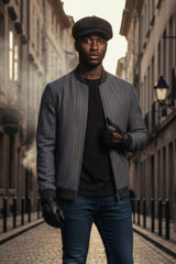 Barabas Men Coat Black grey knit collar striped liner jacket BH60