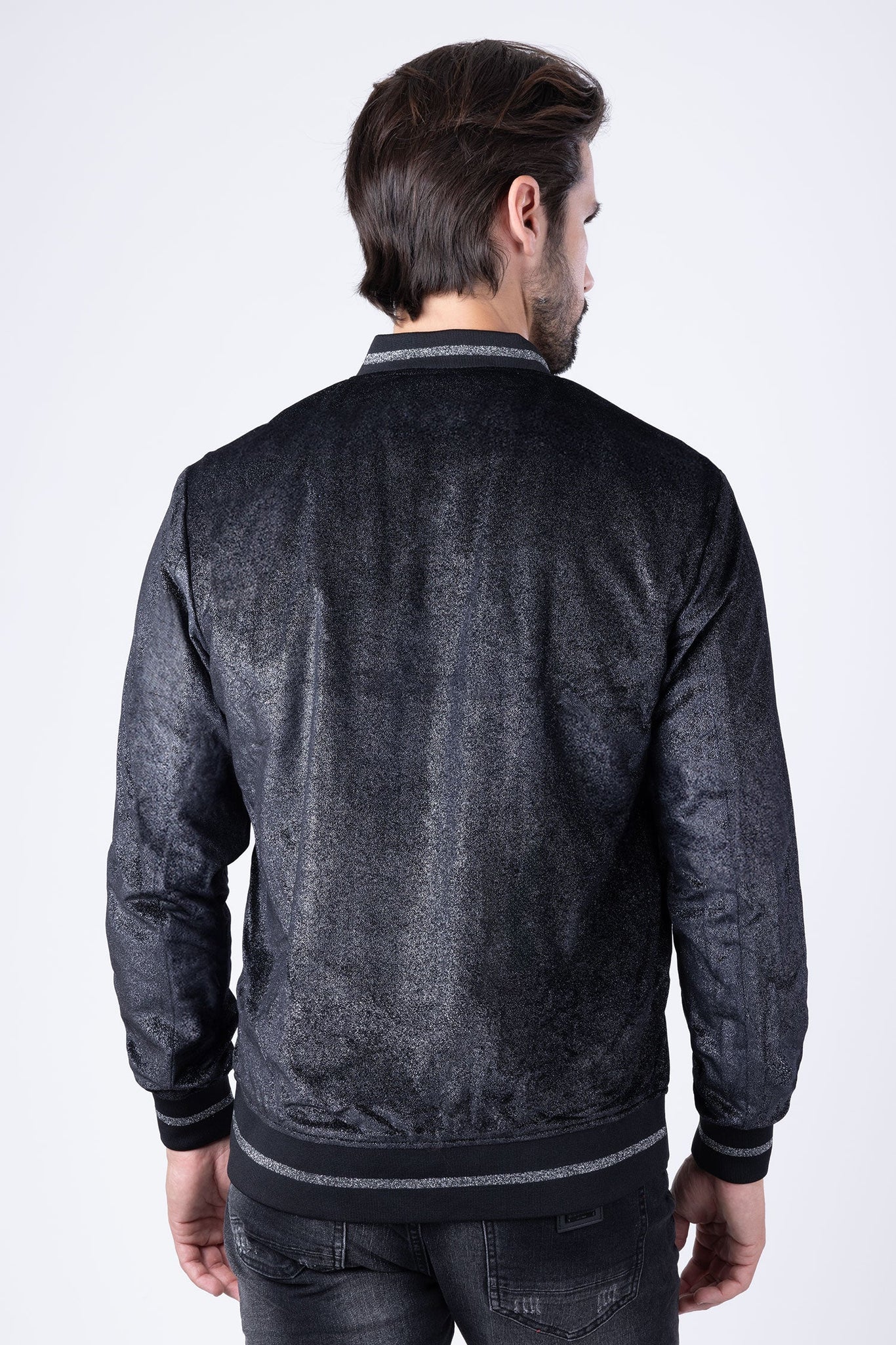 Barabas Wholesale Men's Shiny Glittery Sparkly Bomber Jacket BJ1358 Black